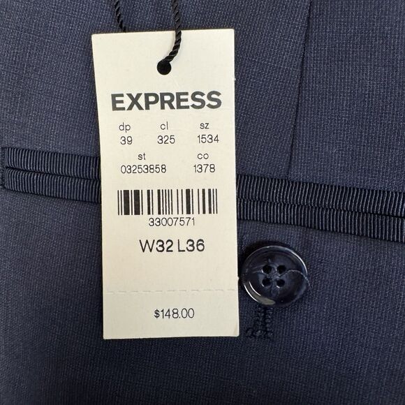 Express Pants Mens 32x34 Blue Slim Performance Stretch Wool Blend Tuxedo - Picture 9 of 12